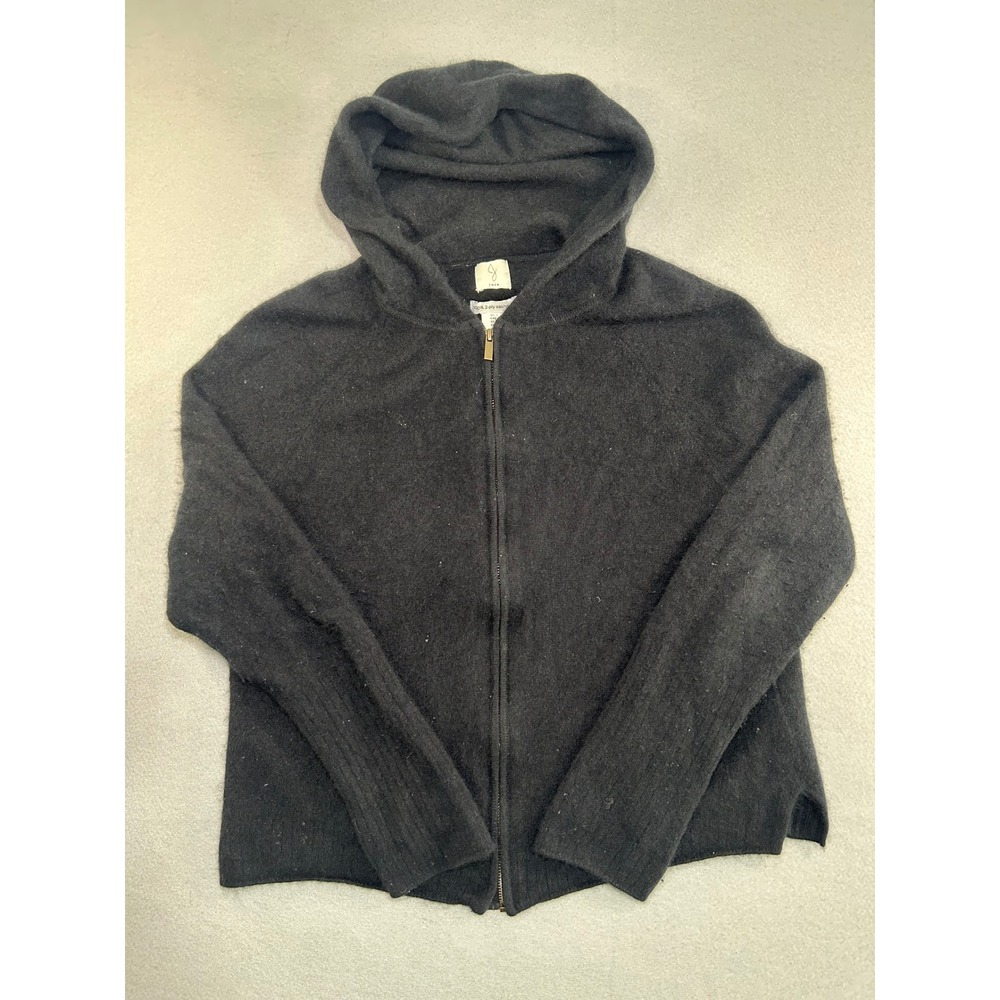 Joie Zip Hoodie Women Large Black 100% 2-Ply Cashmere Knit Sweater Cardigan